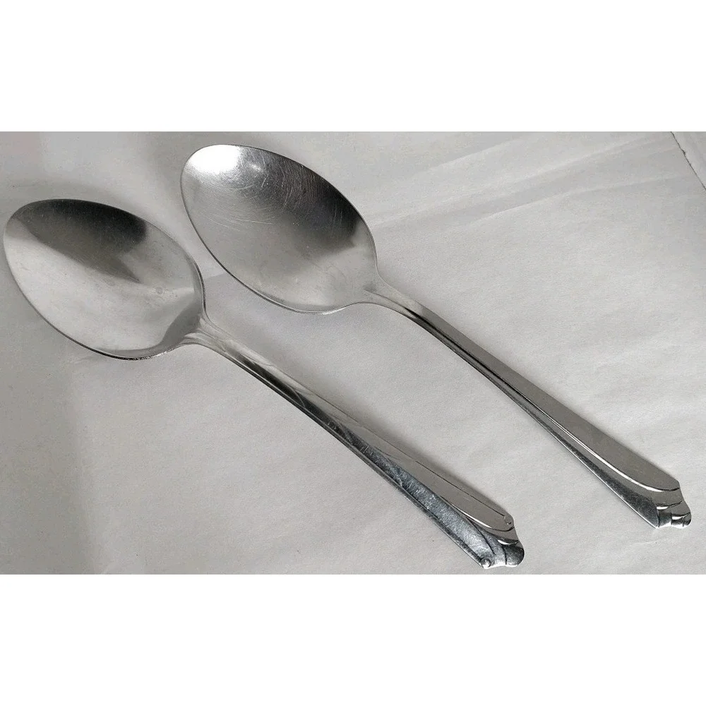 Ekco Kenilworth Stainless Serving Spoon & Fowerbud USA Lot Of 2 Glossy Flatware